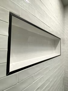 a soap holder within a shower