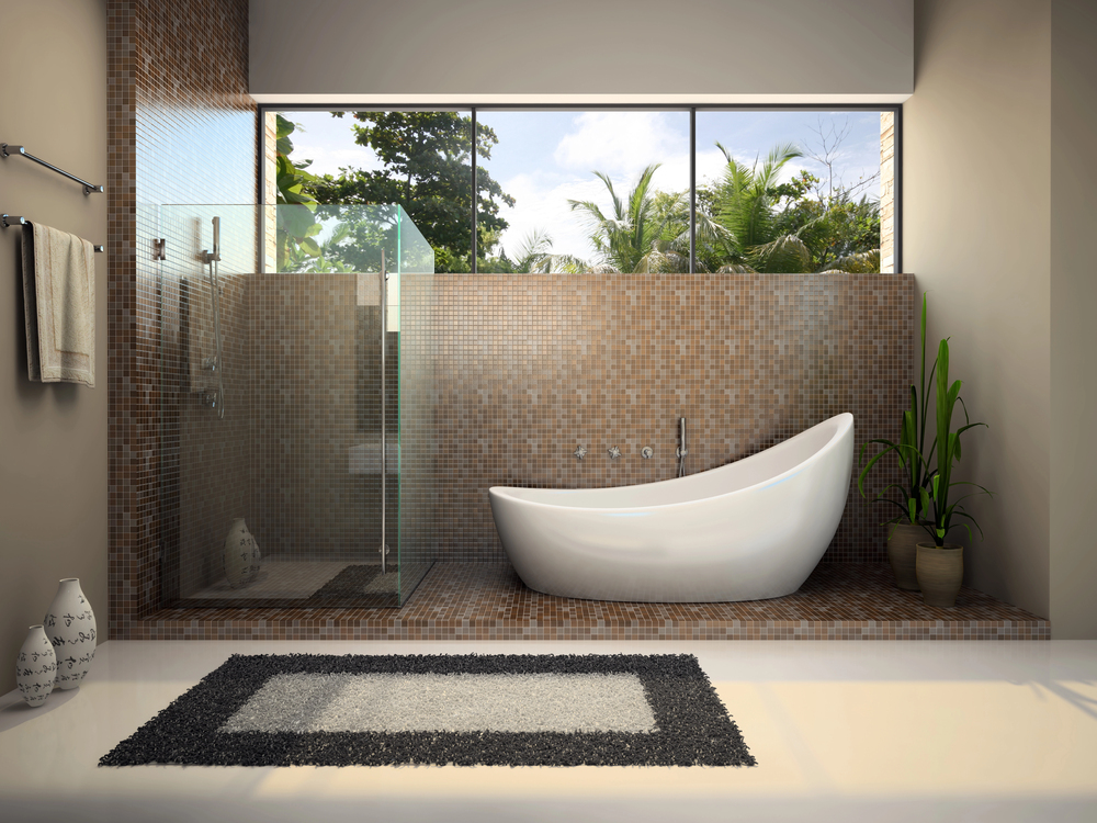 A modern bathroom with modern features, exhibiting the benefits of a bathroom remodel.